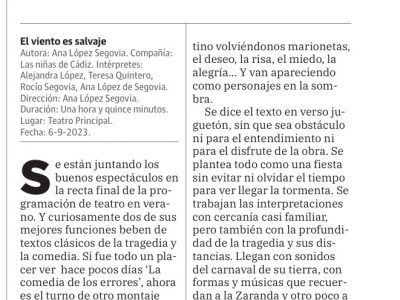 Roberto Herrero hace una crítica sobre El Viento es Salvaje para El Diario Vasco.